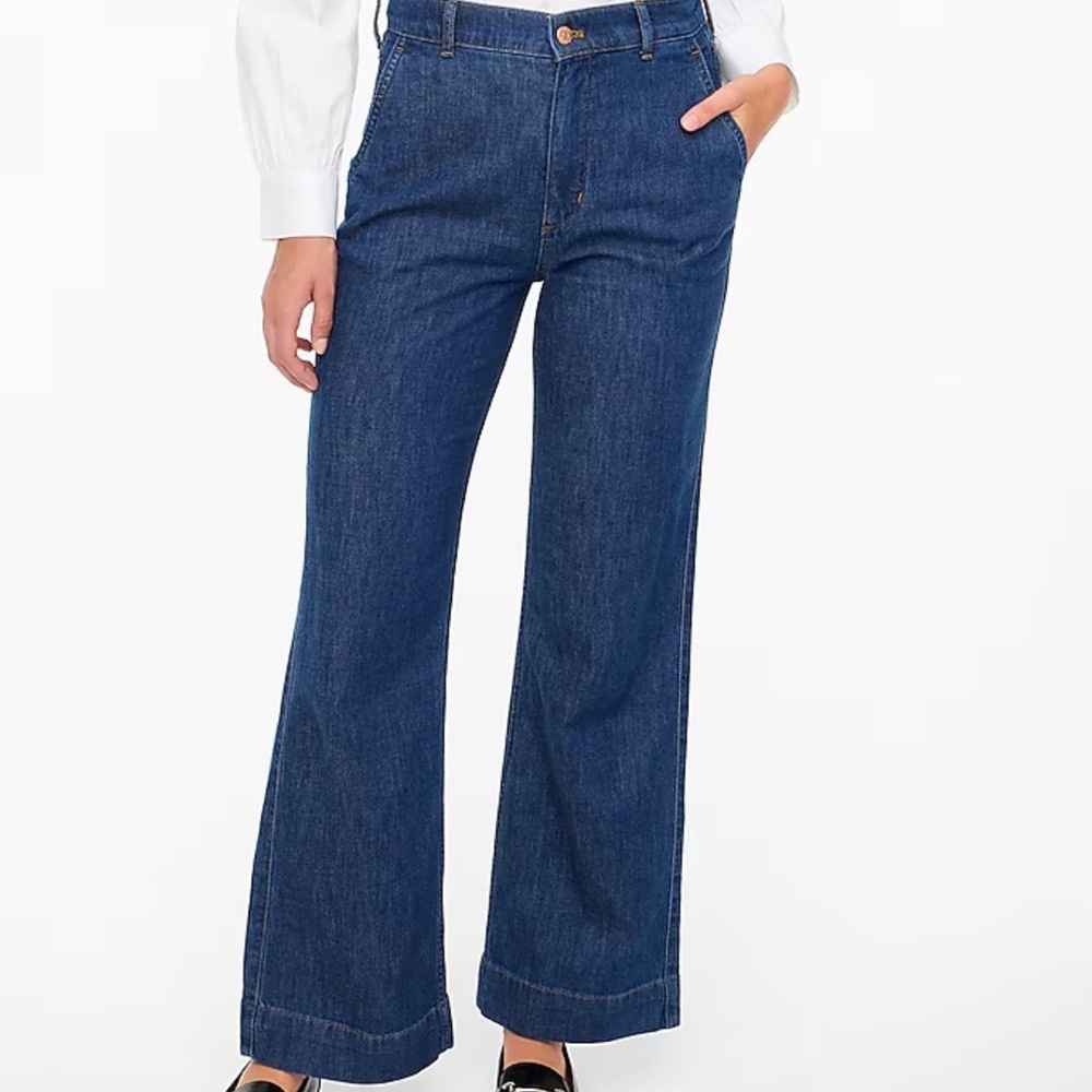 J Crew Factory Womens Sz 24 Denim Trouser Pants Blue Wide Leg Jeans
